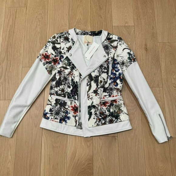 NWT Rebecca Taylor Gray Gardens Floral Leather Motorcycle Jacket Size 0